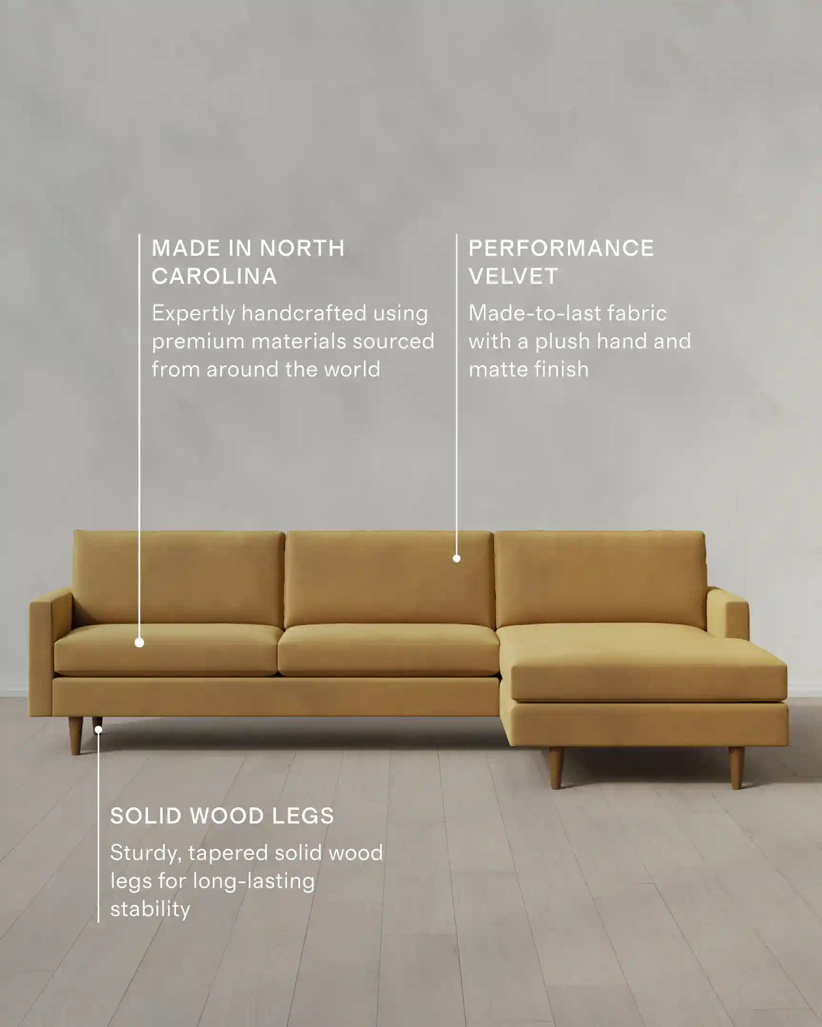 Atlas Midcentury Chaise Sectional in Performance Velvet