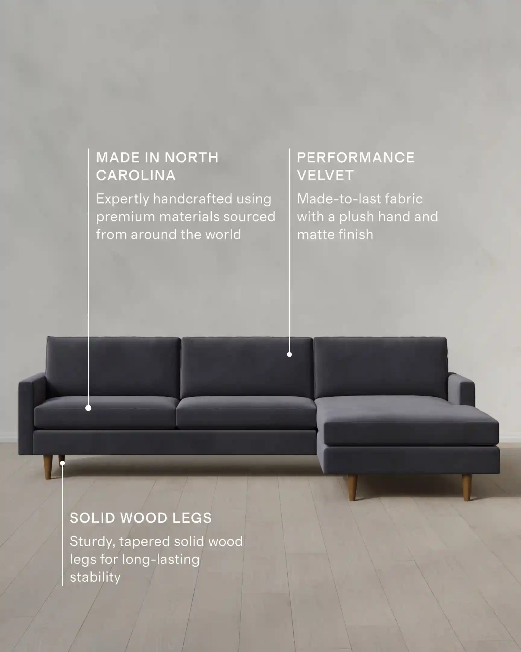 Atlas Midcentury Chaise Sectional in Performance Velvet