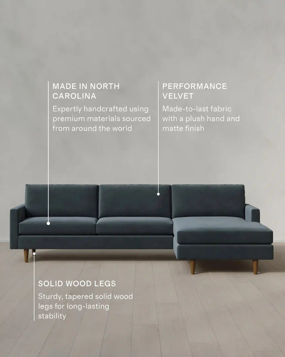 Atlas Midcentury Chaise Sectional in Performance Velvet