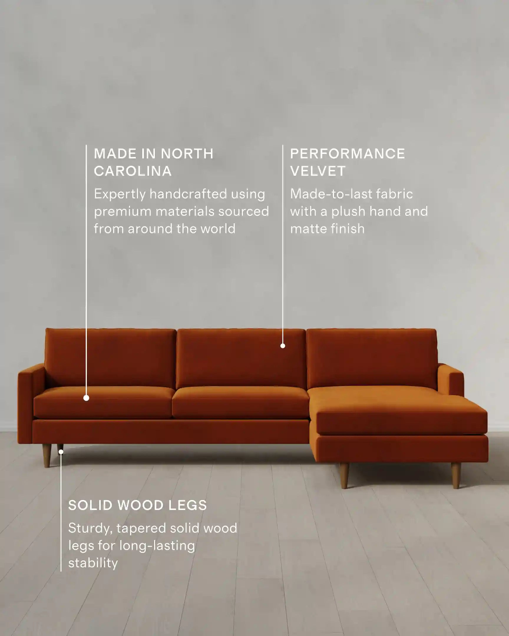 Atlas Midcentury Chaise Sectional in Performance Velvet