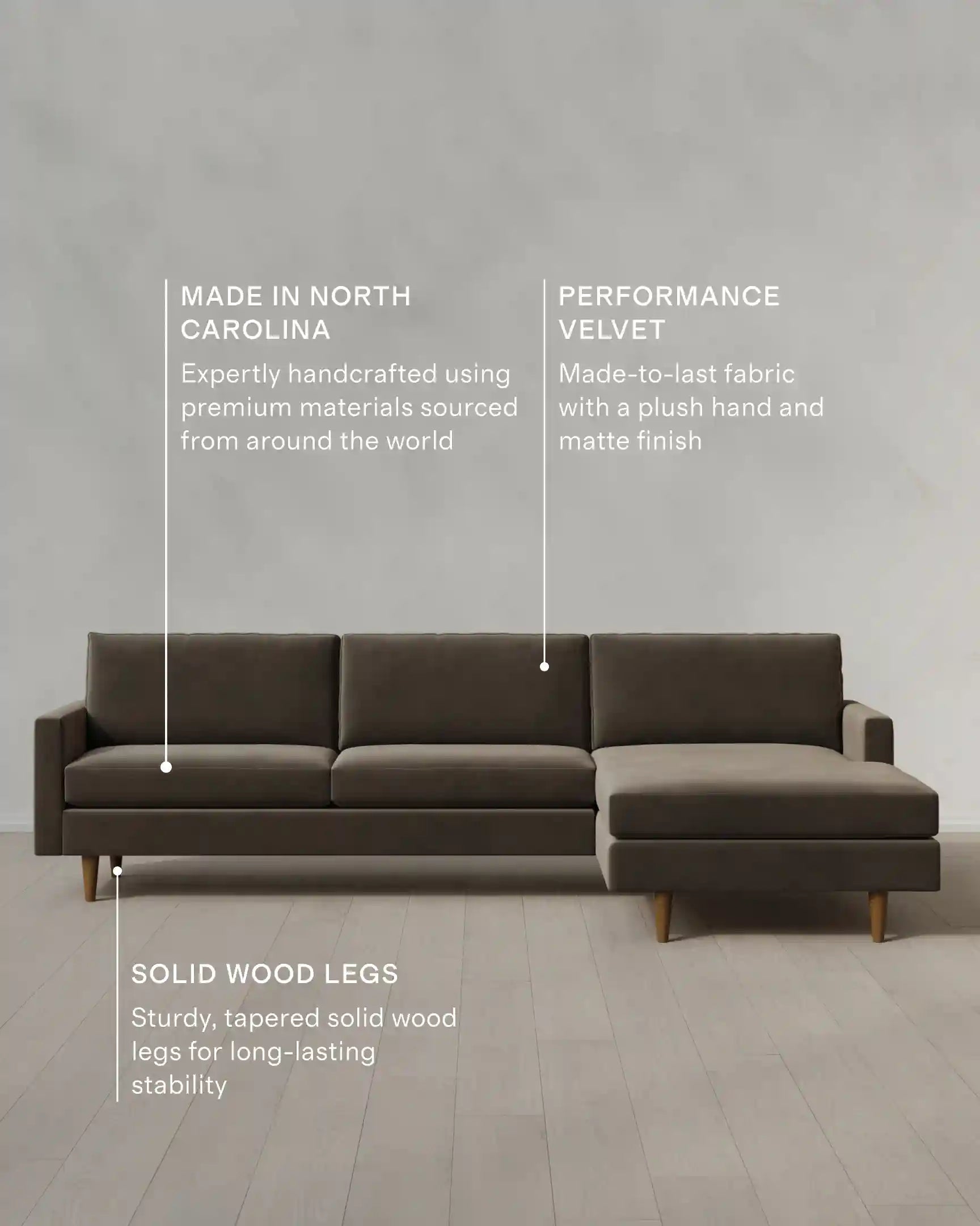 Atlas Midcentury Chaise Sectional in Performance Velvet