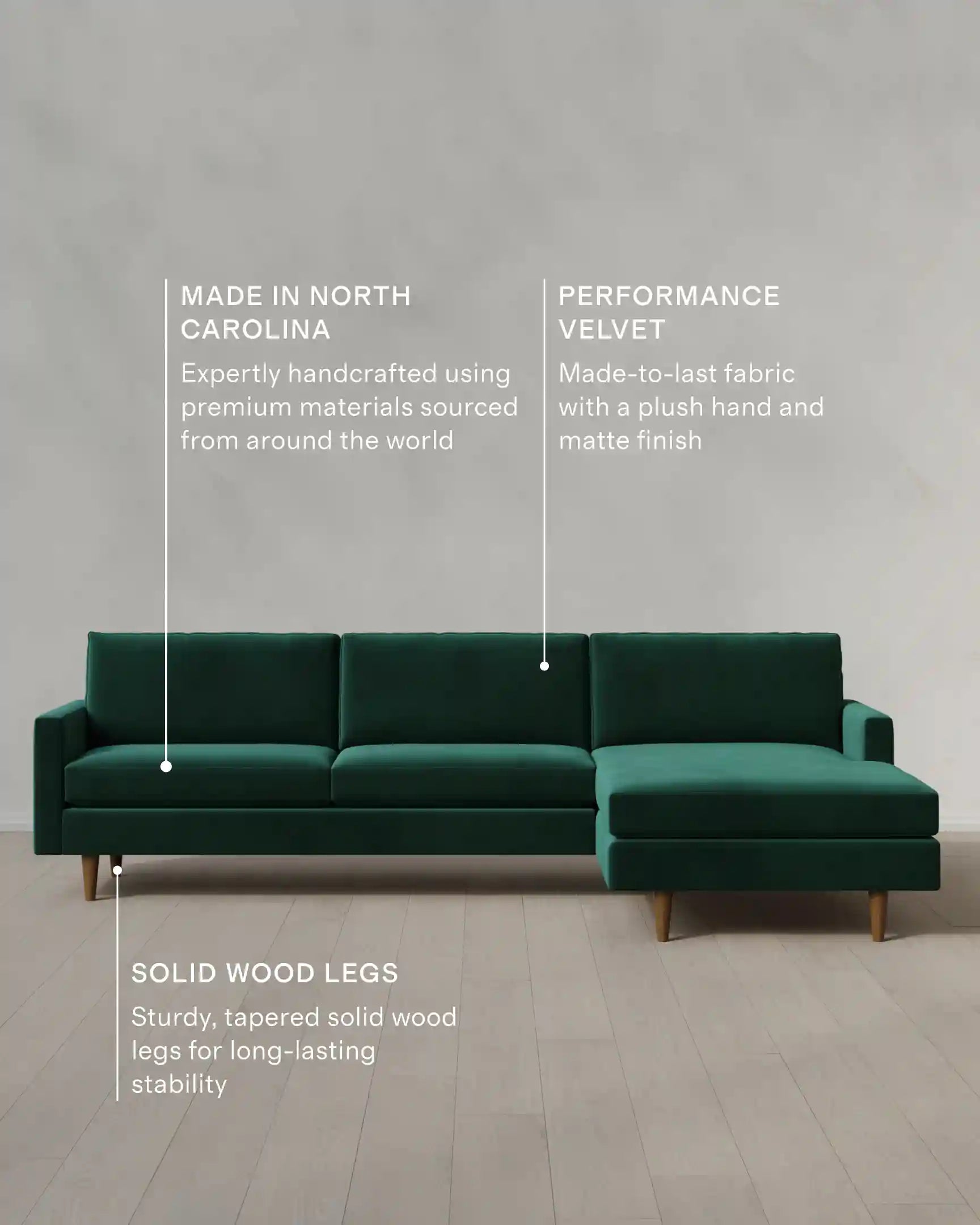 Atlas Midcentury Chaise Sectional in Performance Velvet