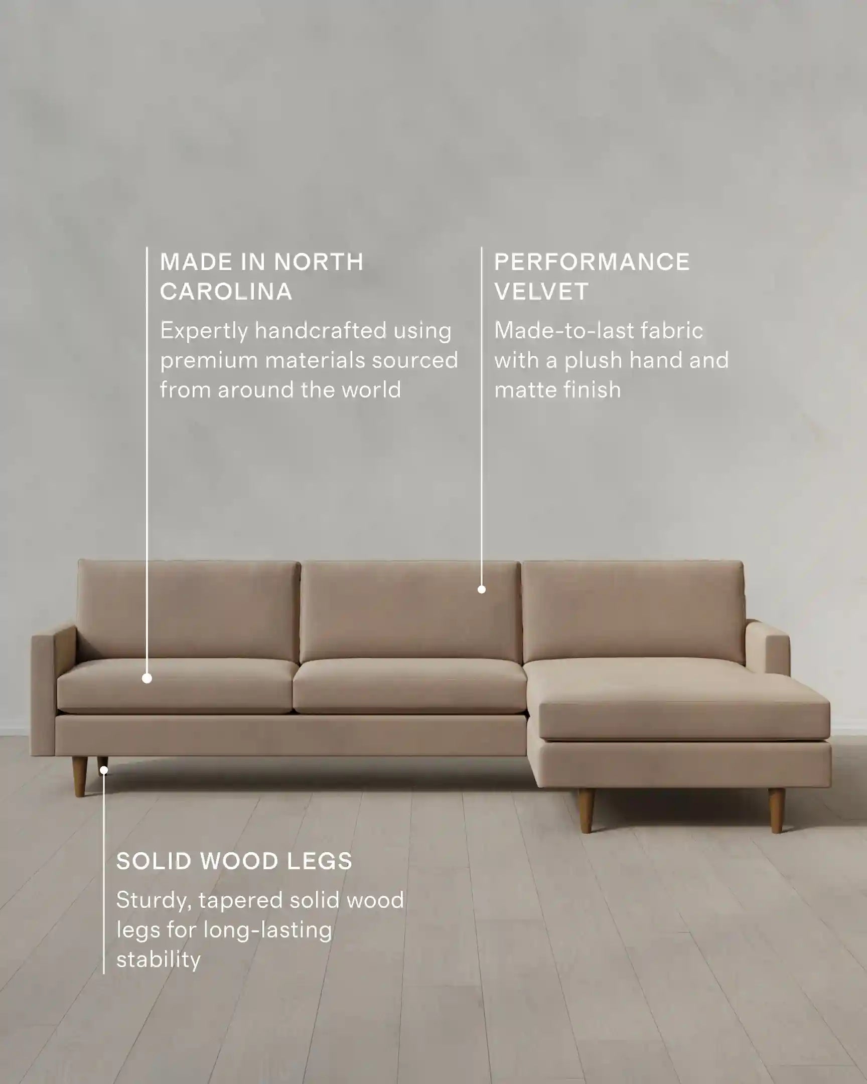 Atlas Midcentury Chaise Sectional in Performance Velvet