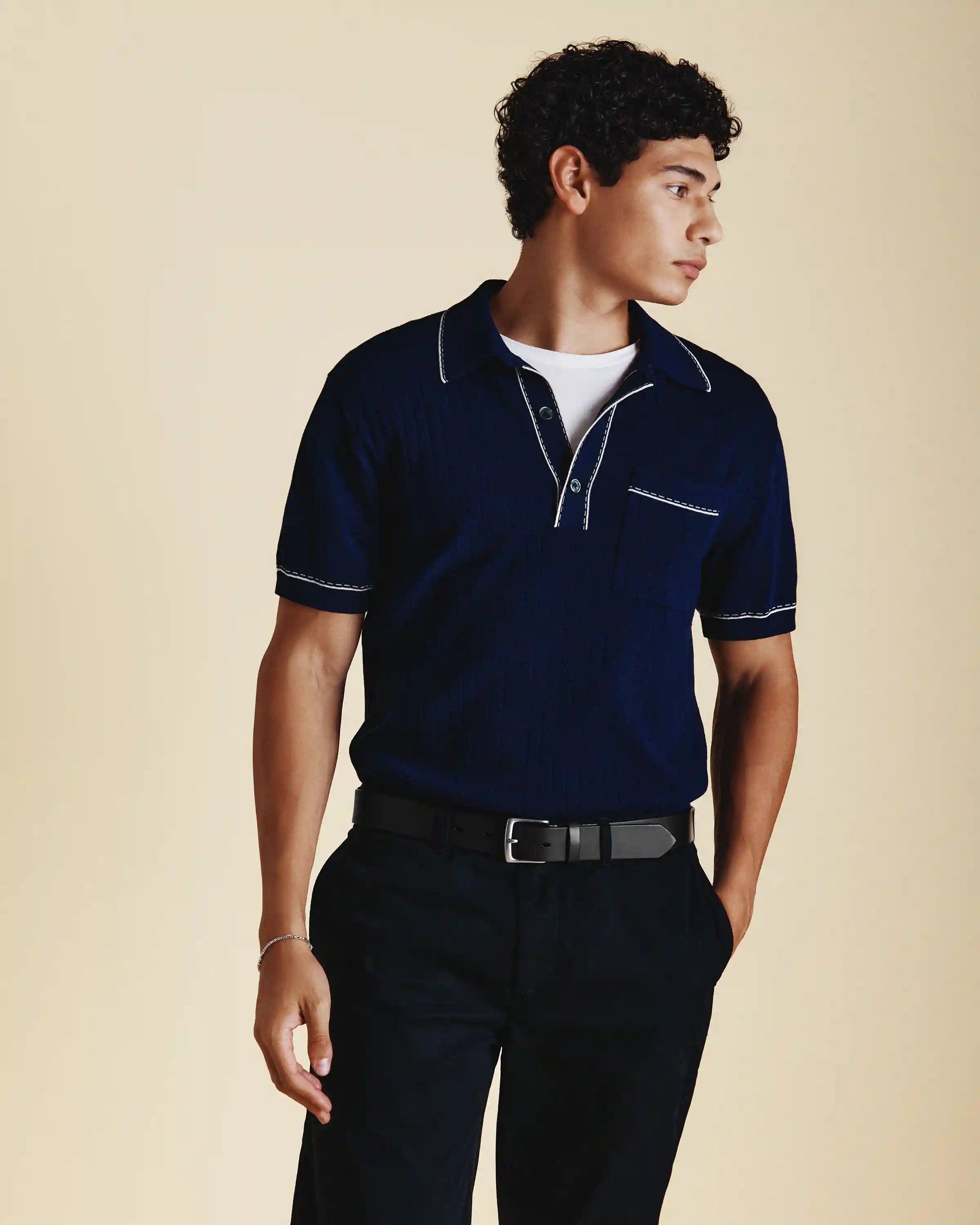 Organic Cotton-Silk Tipped Polo Sweater