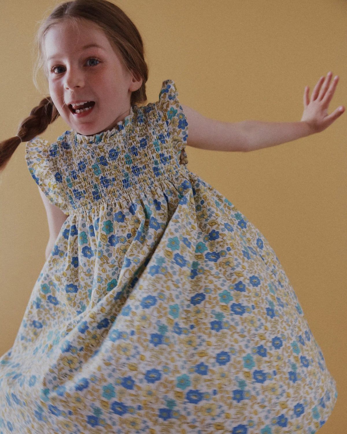 100% Organic Cotton Poplin Smocked Flutter Sleeve Dress