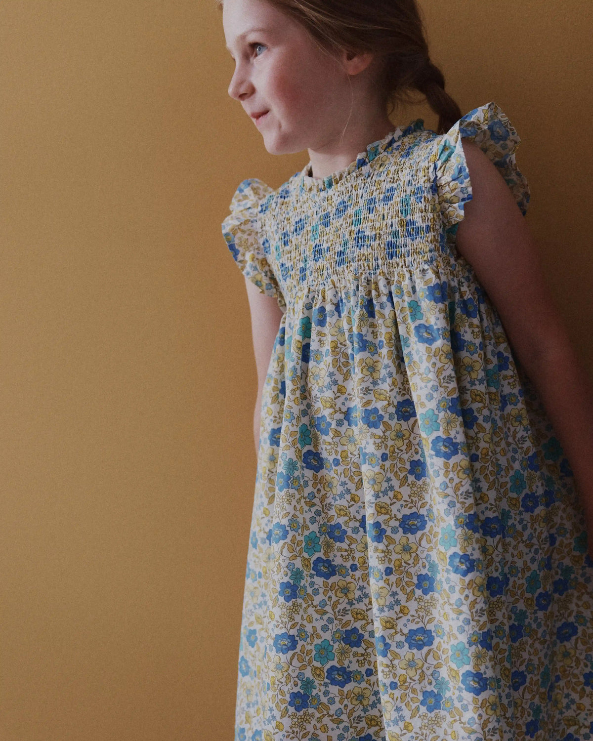 100% Organic Cotton Poplin Smocked Flutter Sleeve Dress