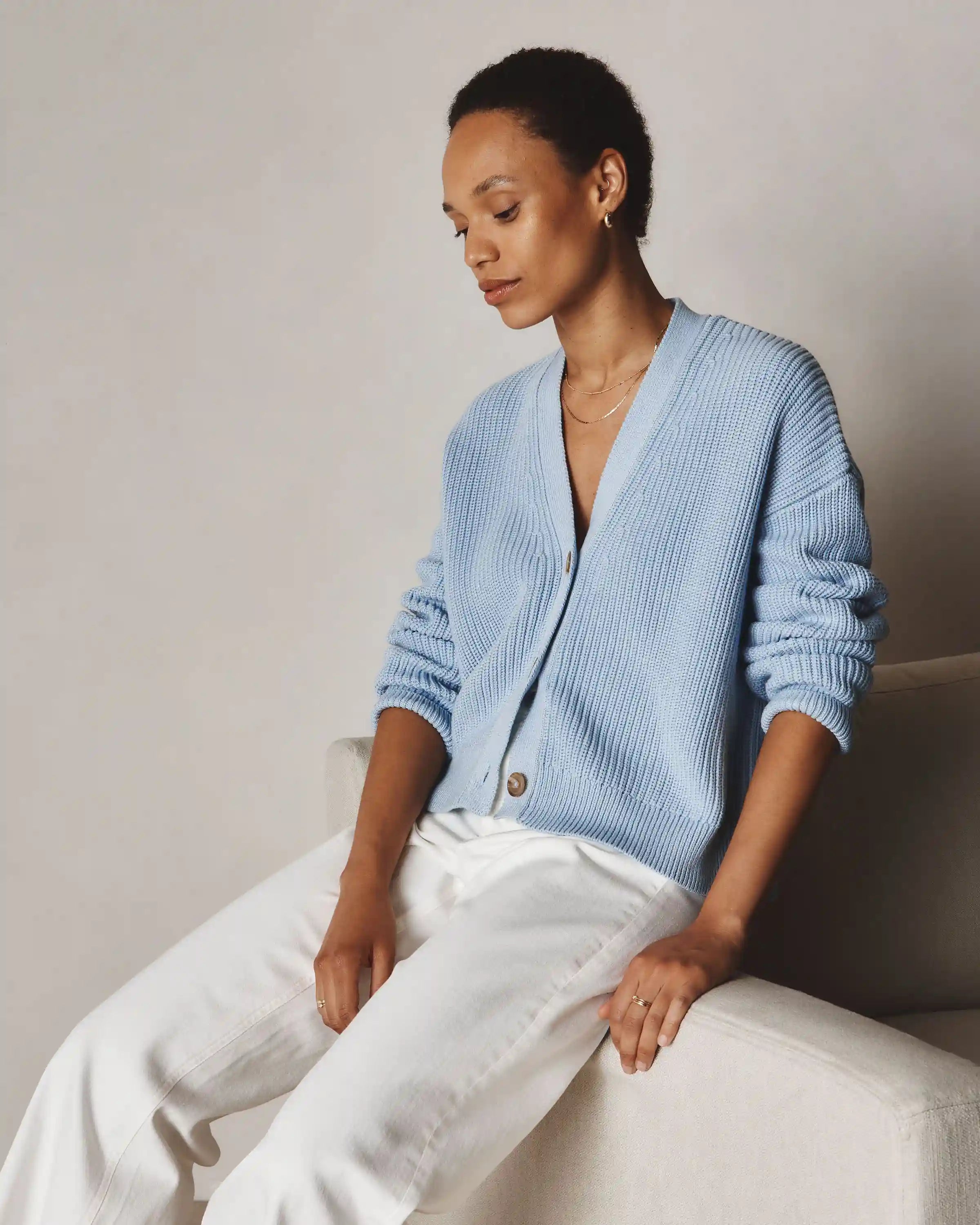 100% Organic Cotton Fisherman Boxy Cropped Cardigan