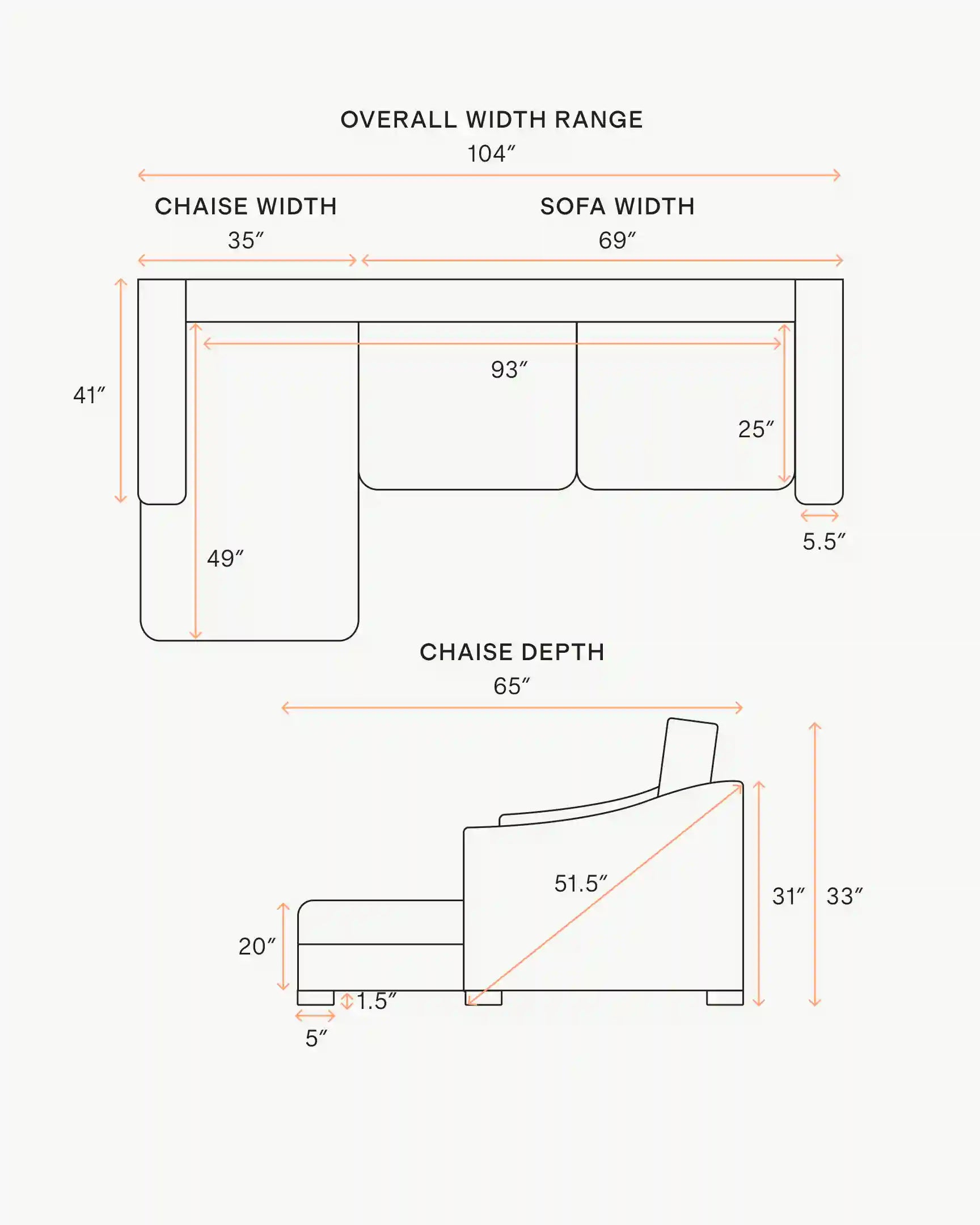 Hollis Slope Arm Chaise Sectional in Performance Basketweave