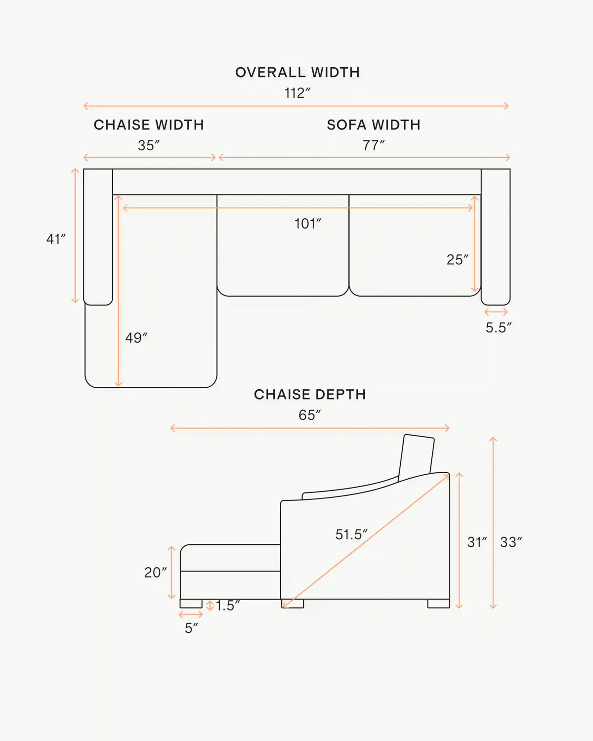 Hollis Slope Arm Chaise Sectional in Performance Basketweave