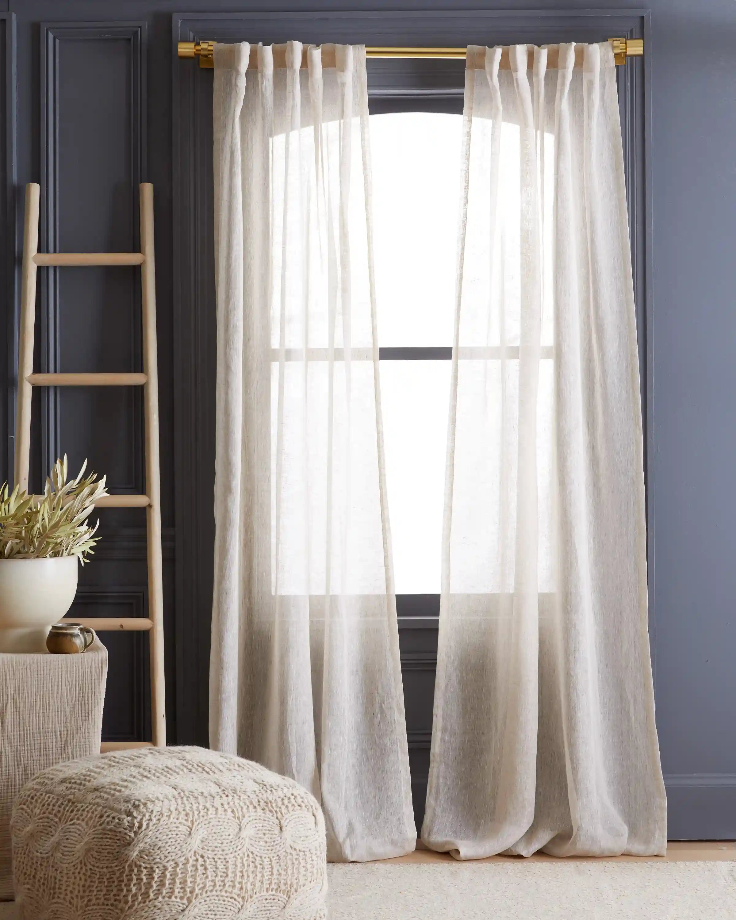 European Linen Sheer Curtain Set (Set of 2)