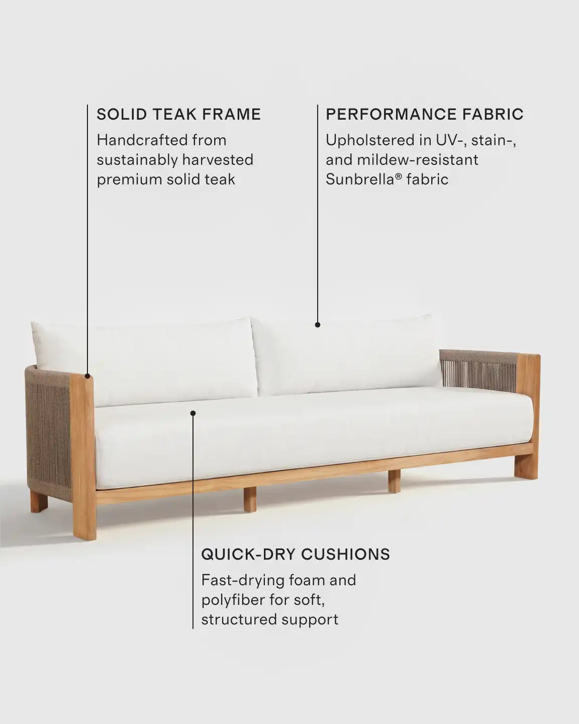 Curved Solid Teak and All-Weather Rope Outdoor Sofa