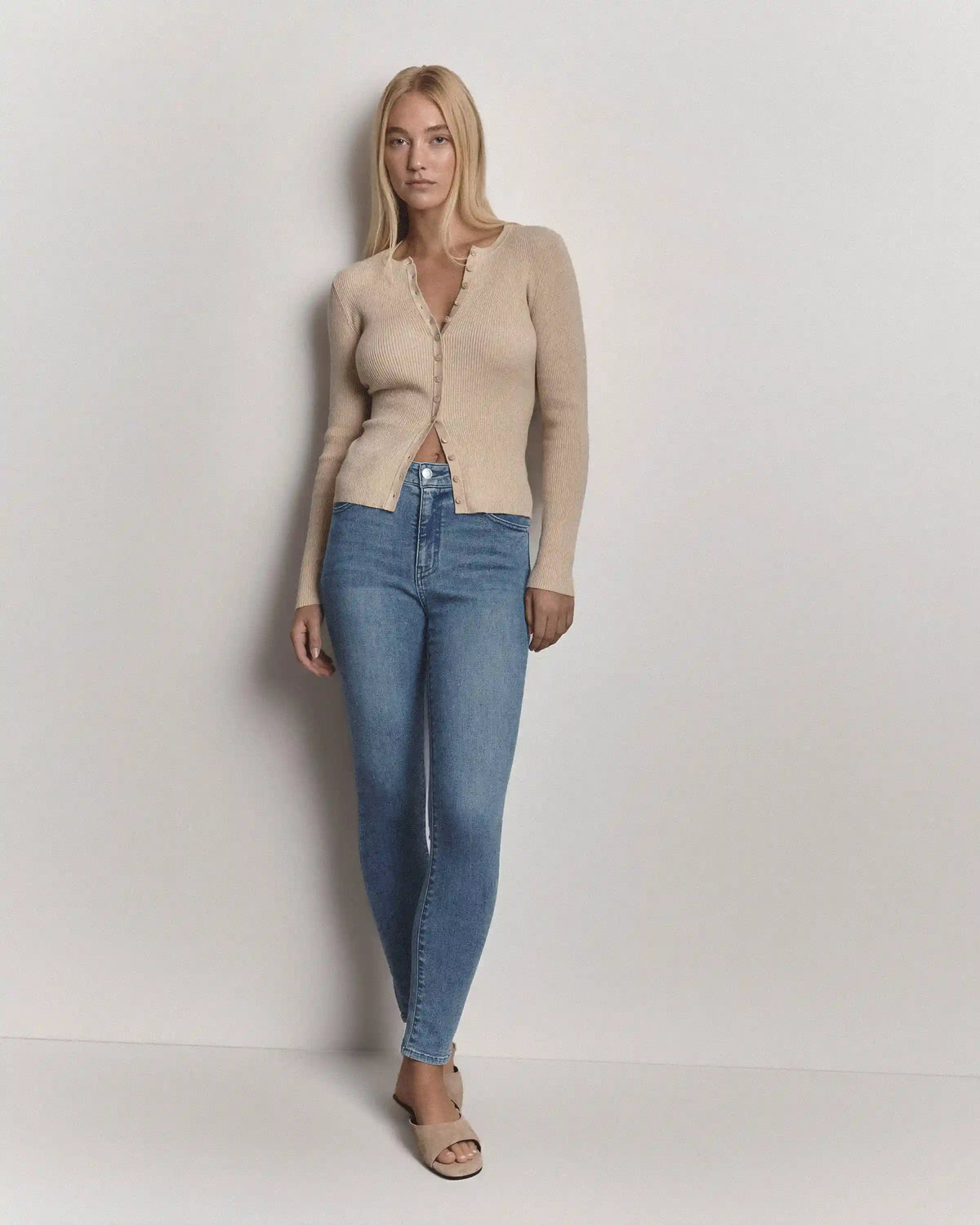 Cotton Cashmere Fitted Ribbed Cardigan