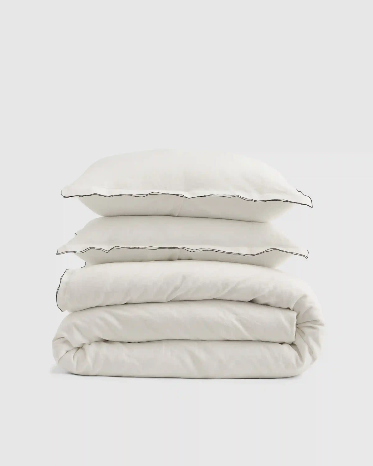 European Linen Double Embroidered Edge Duvet Cover Set