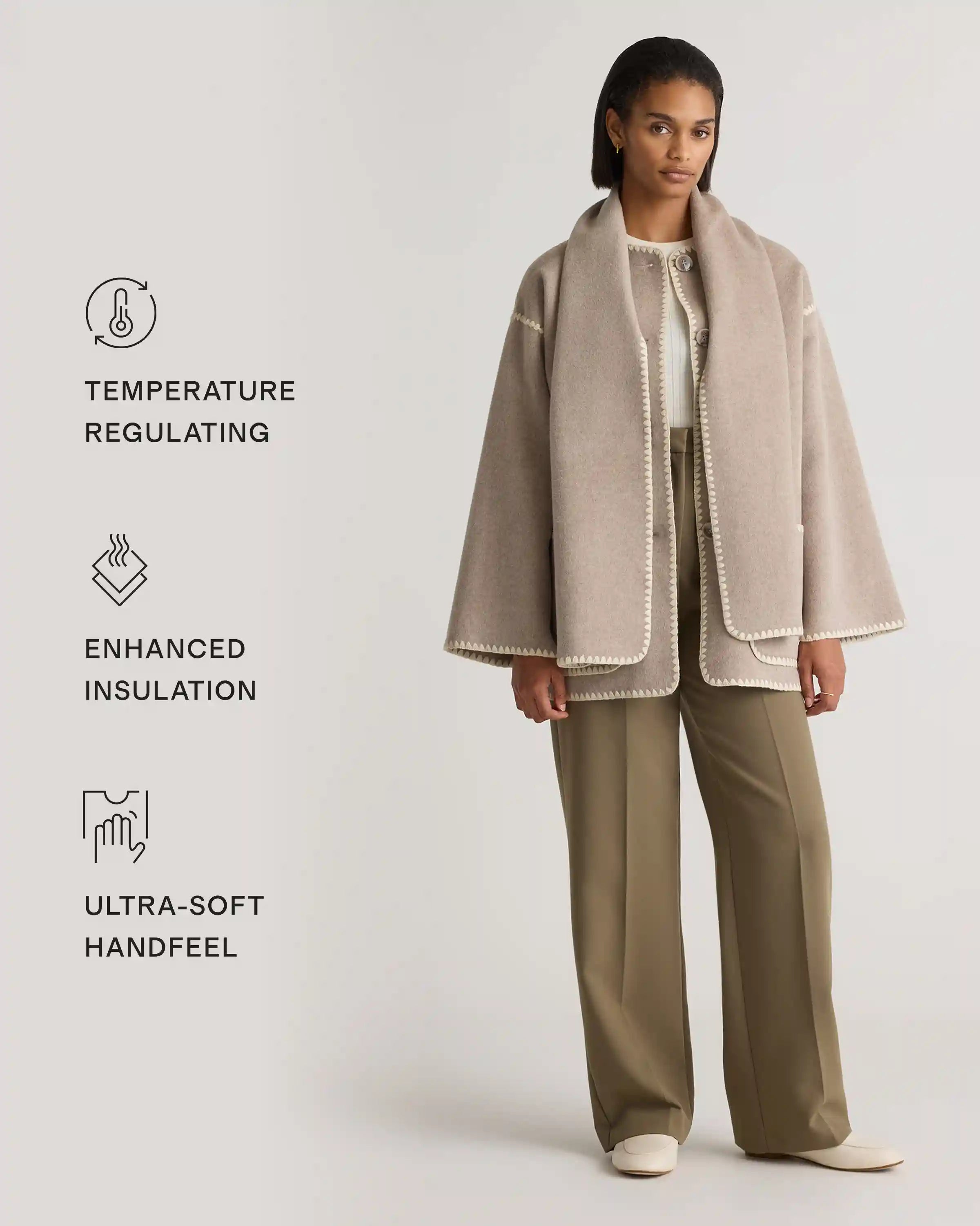 Double-Faced Merino Wool Scarf Coat