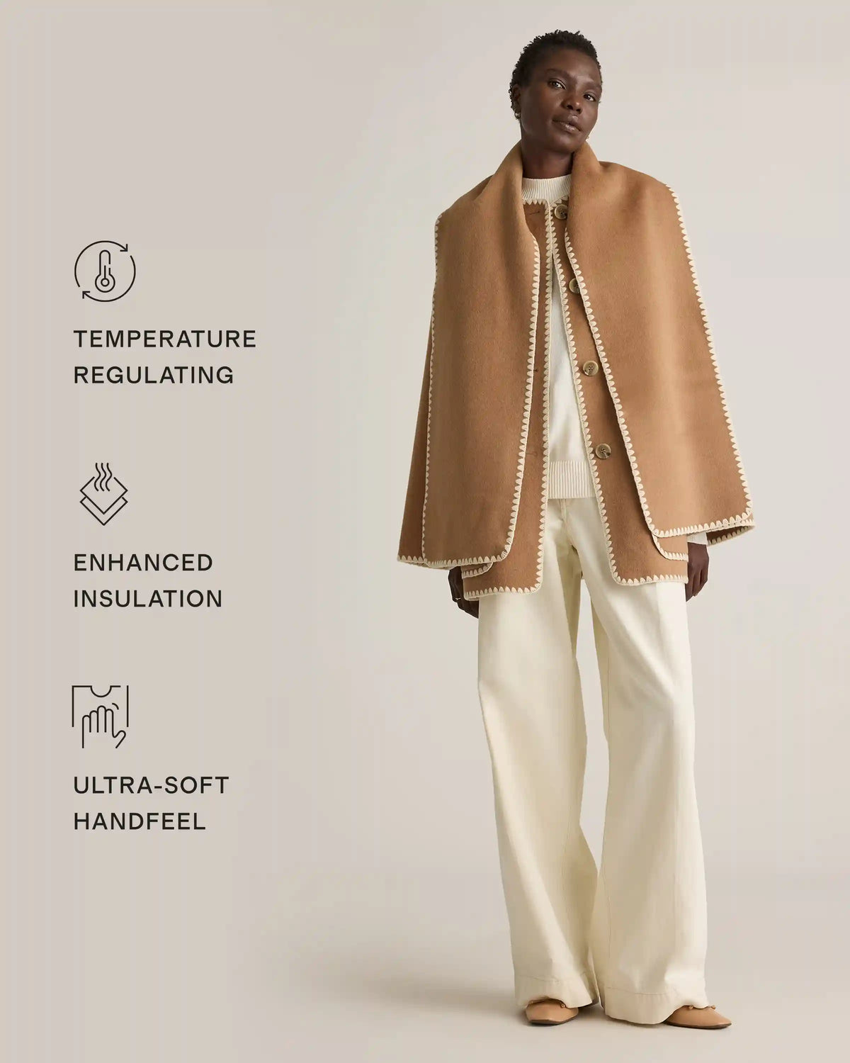Double-Faced Merino Wool Draped Collar Short Wrap Coat