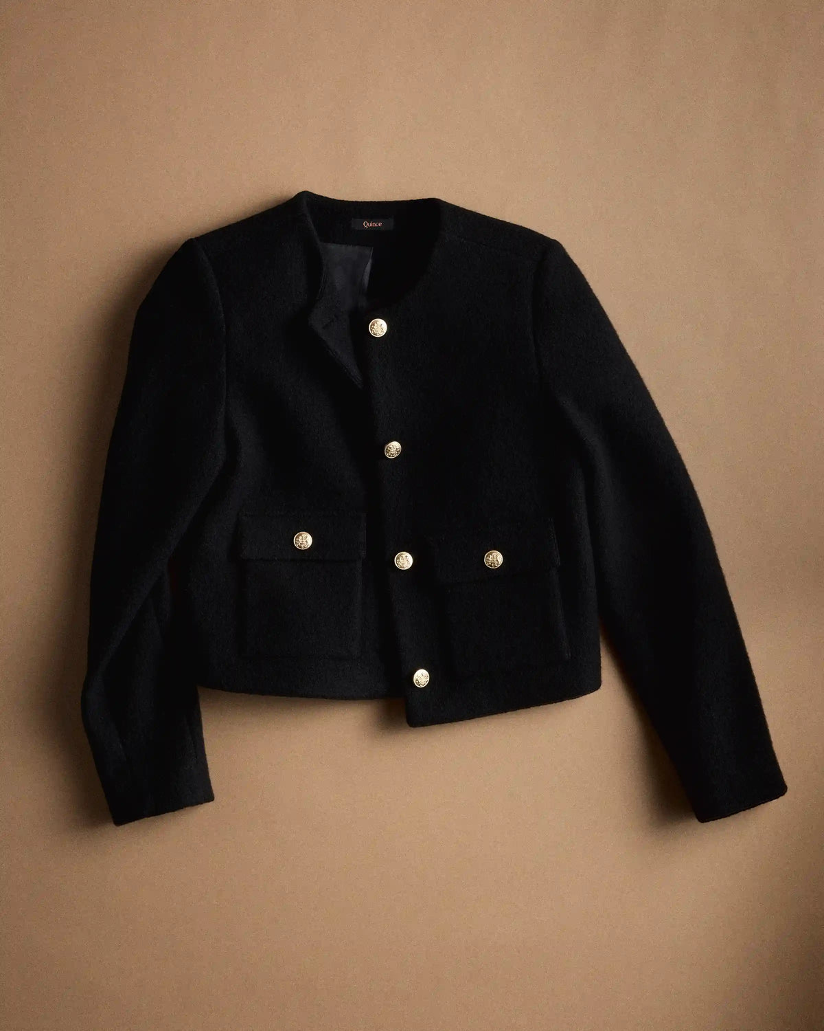 100% Merino Wool Collarless Cropped Jacket