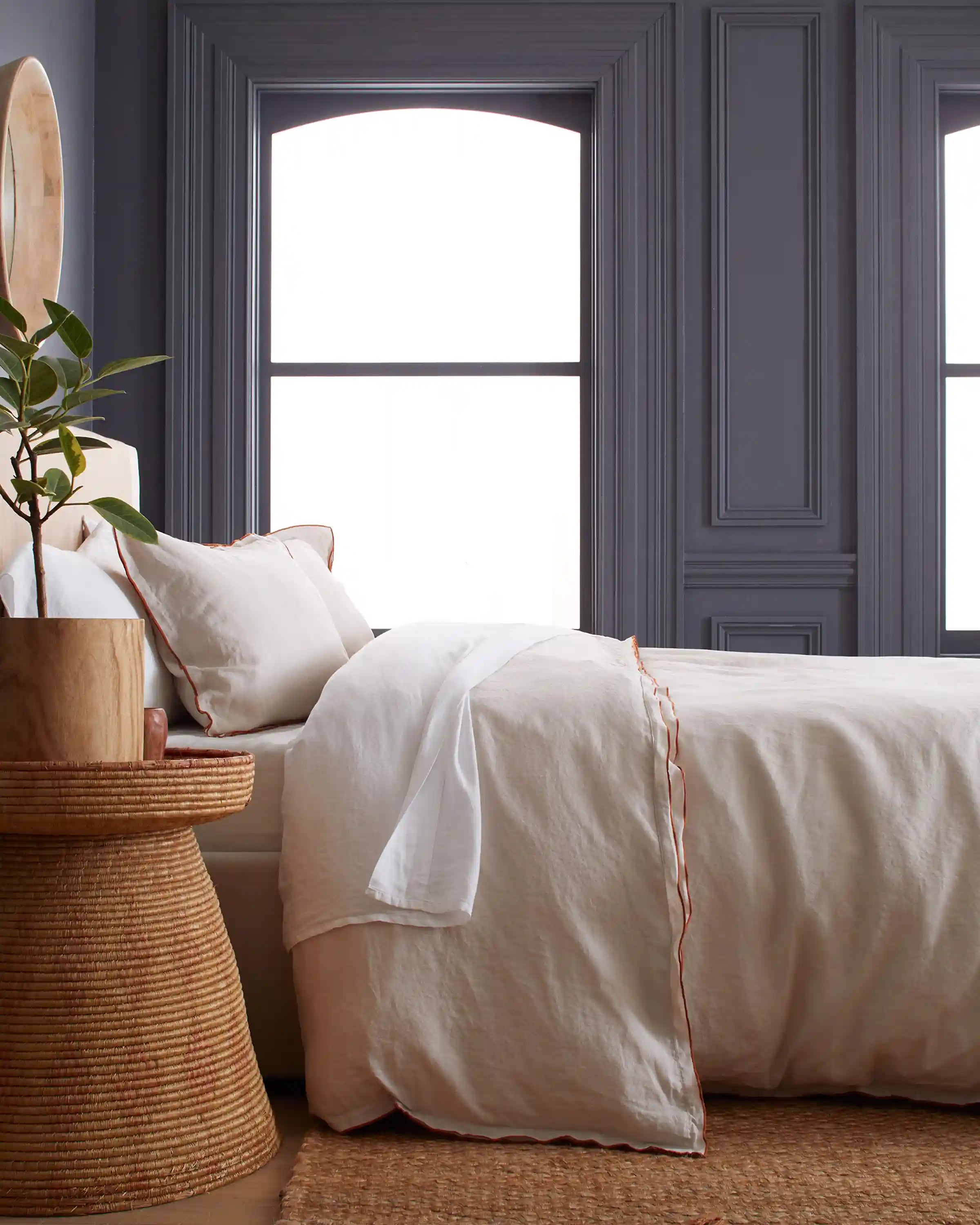 European Linen Double Embroidered Edge Duvet Cover