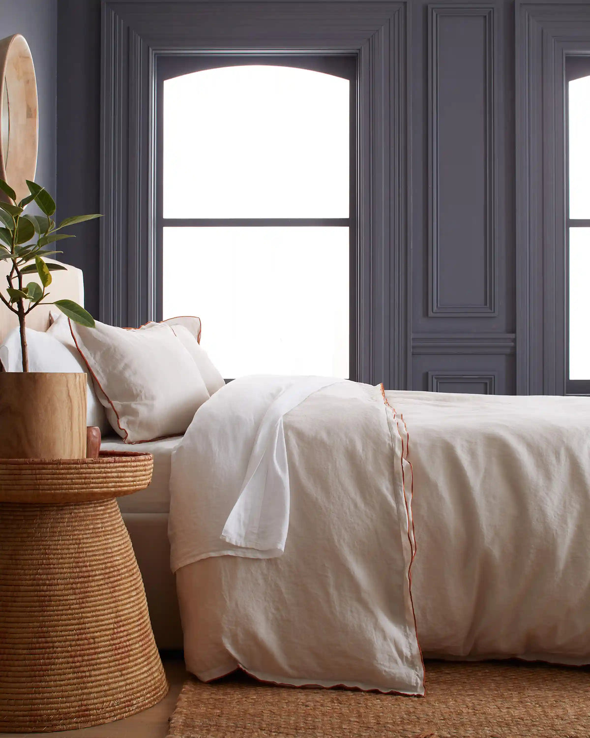 European Linen Double Embroidered Edge Duvet Cover Set