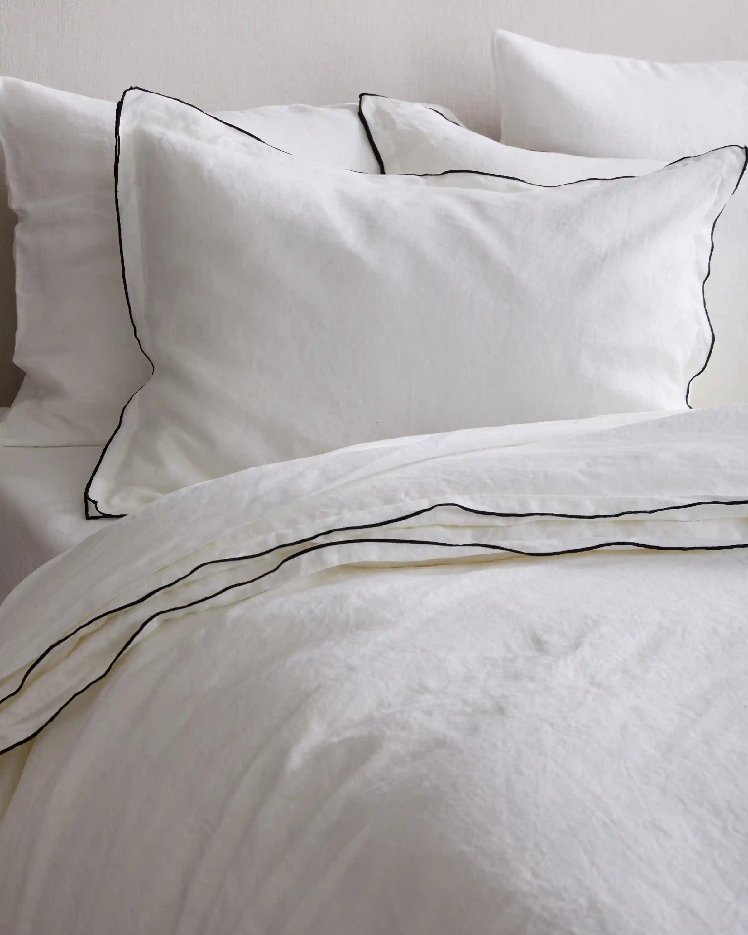 European Linen Double Embroidered Edge Duvet Cover Set