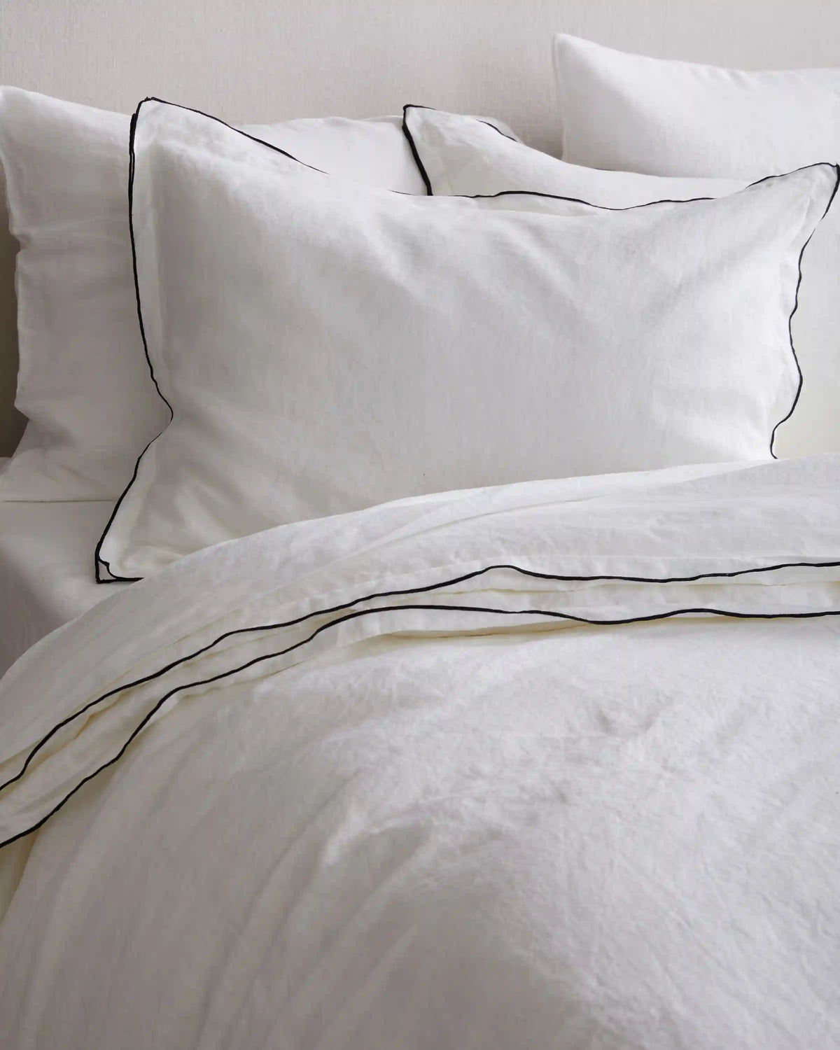 European Linen Double Embroidered Edge Sham Set