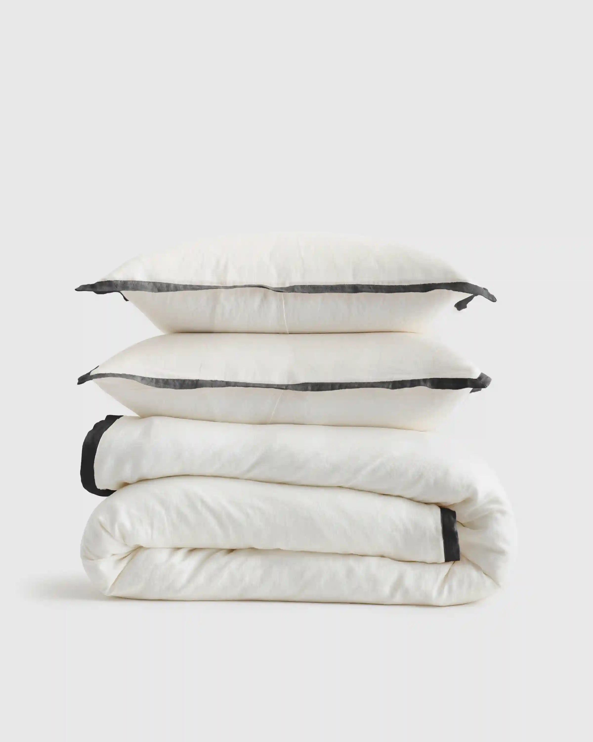 European Linen Contrast Flange Duvet Cover Set