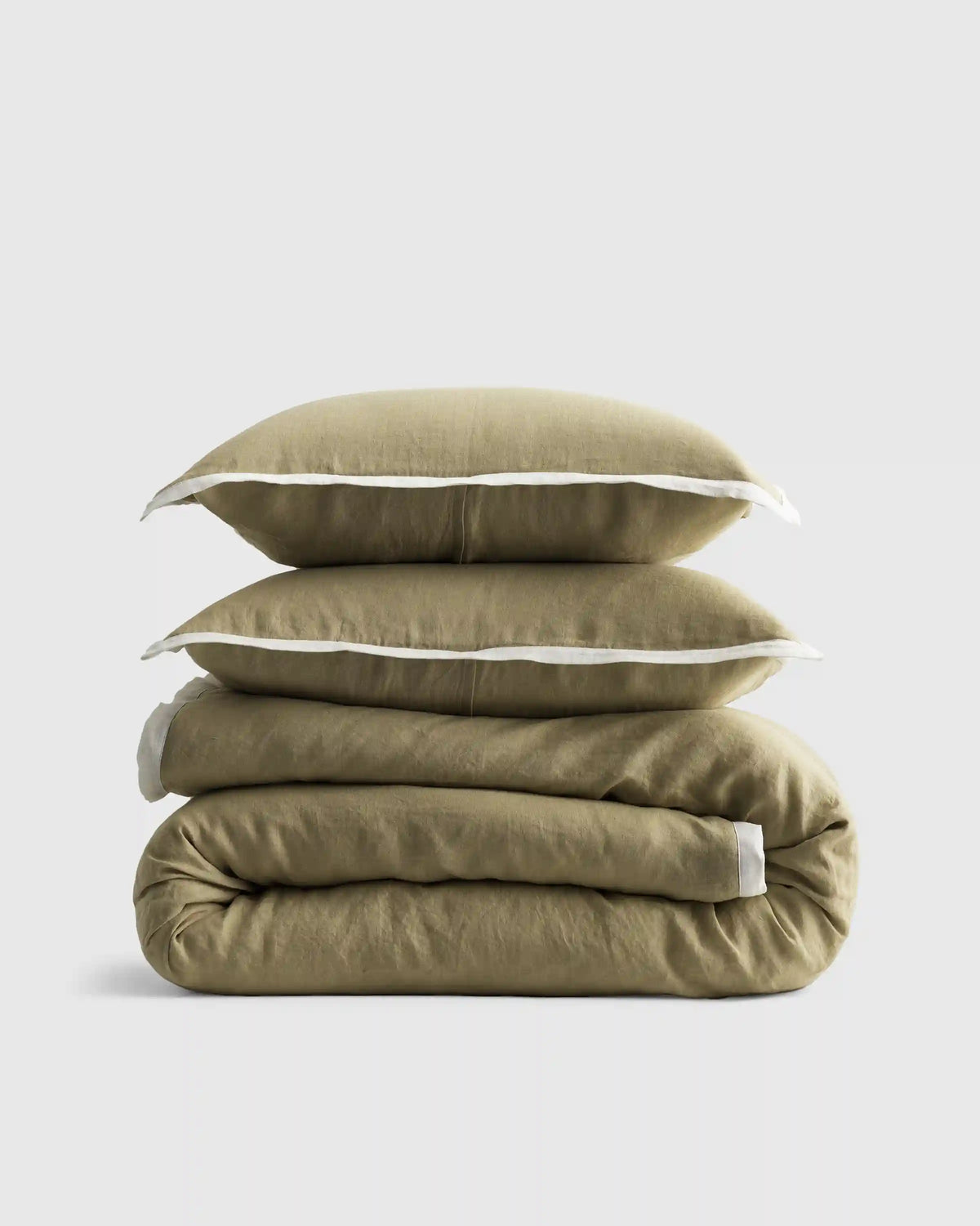 European Linen Contrast Flange Duvet Cover Set