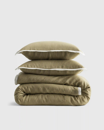 European Linen Contrast Flange Duvet Cover Set