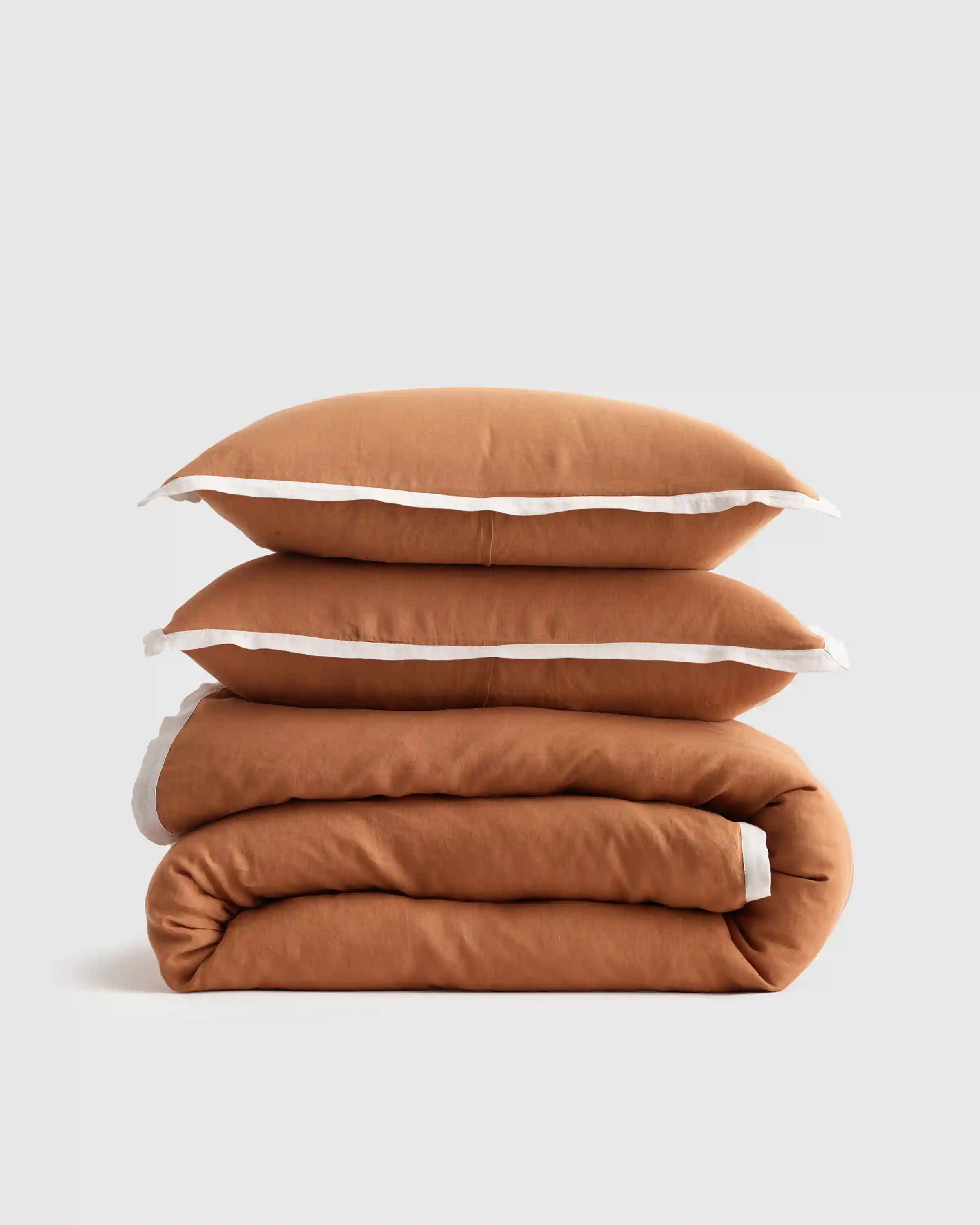 European Linen Contrast Flange Duvet Cover Set