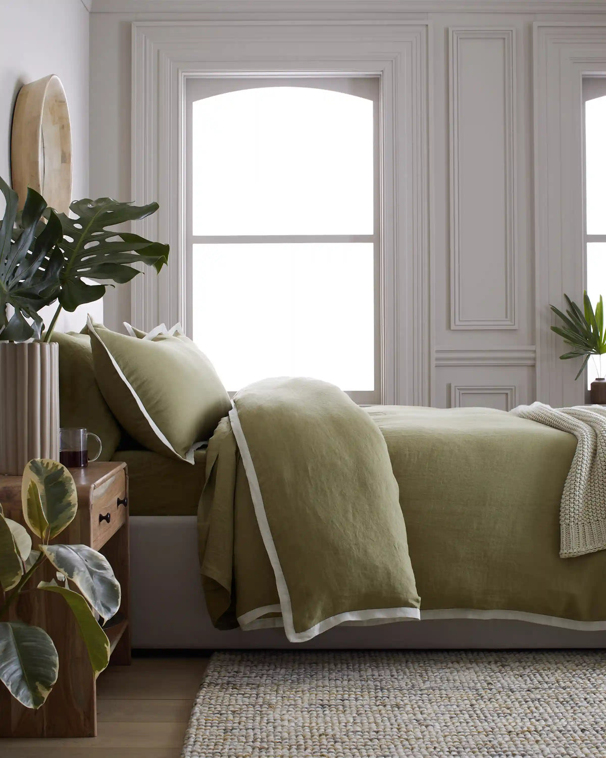 European Linen Contrast Flange Duvet Cover Set