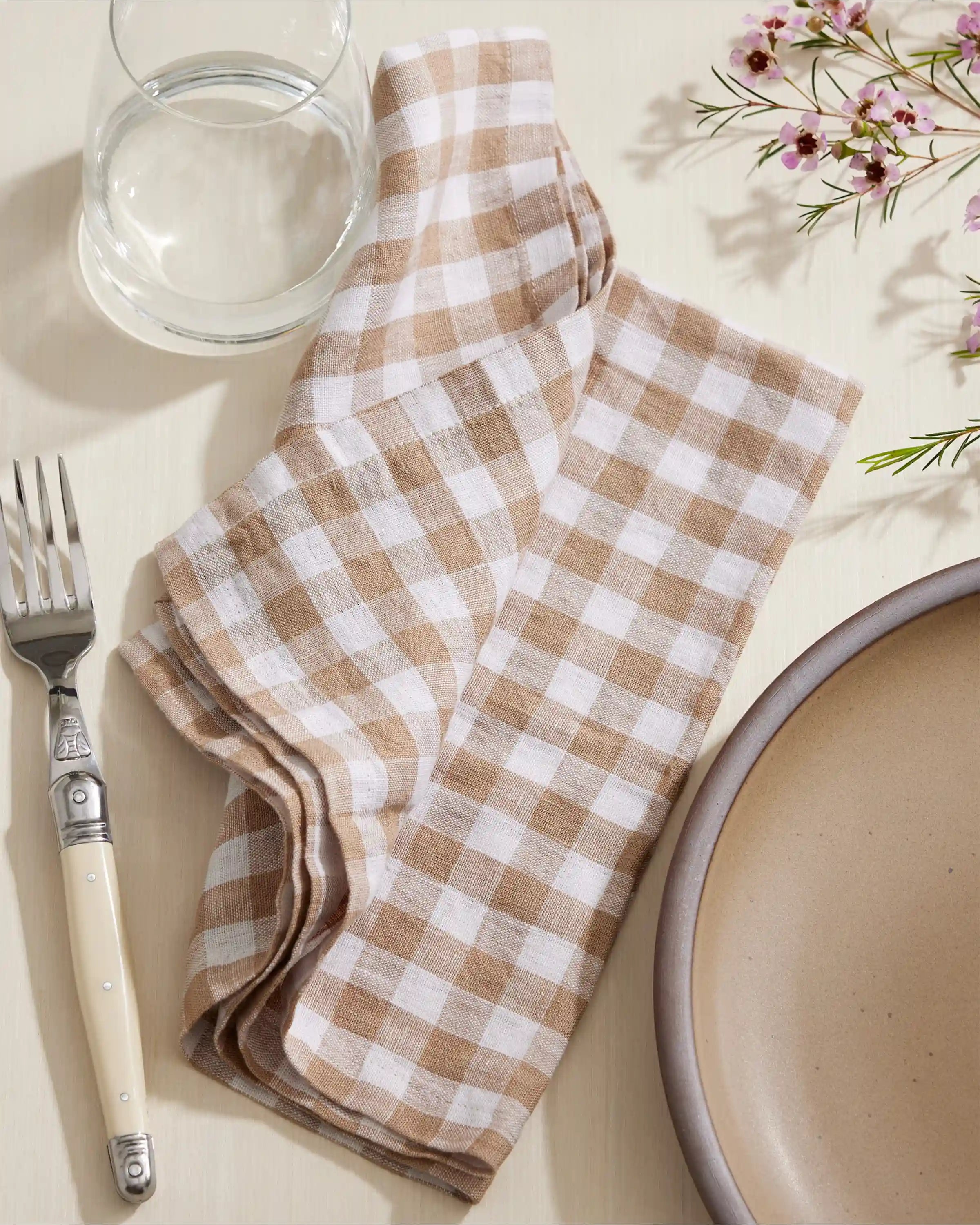 European Linen Gingham Napkins, Set of 4