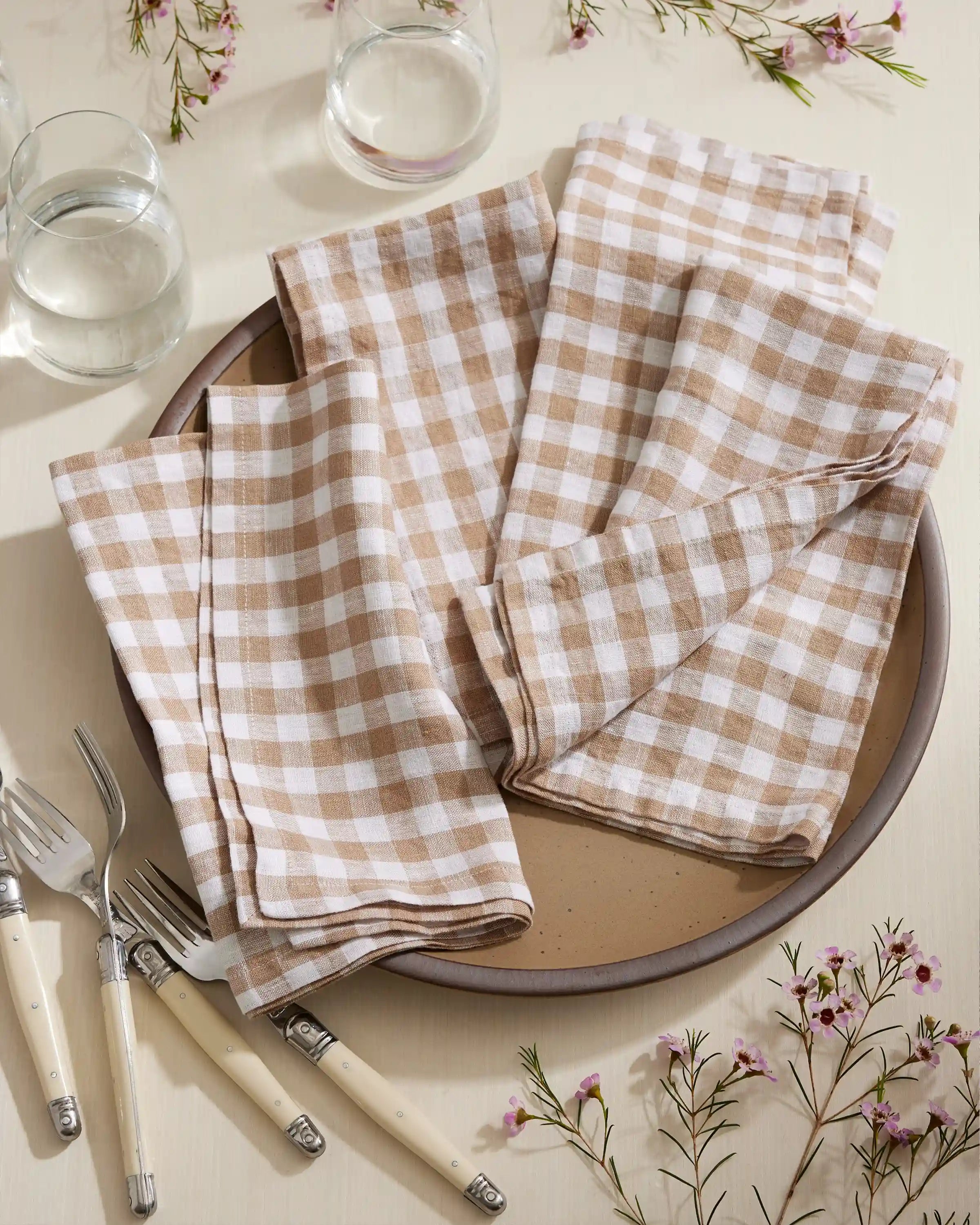 European Linen Gingham Napkins, Set of 4