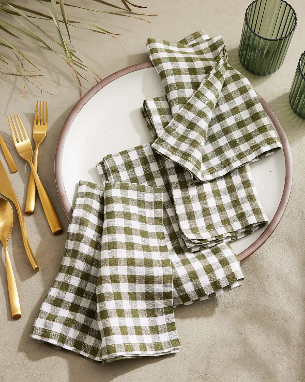 European Linen Gingham Napkins, Set of 4
