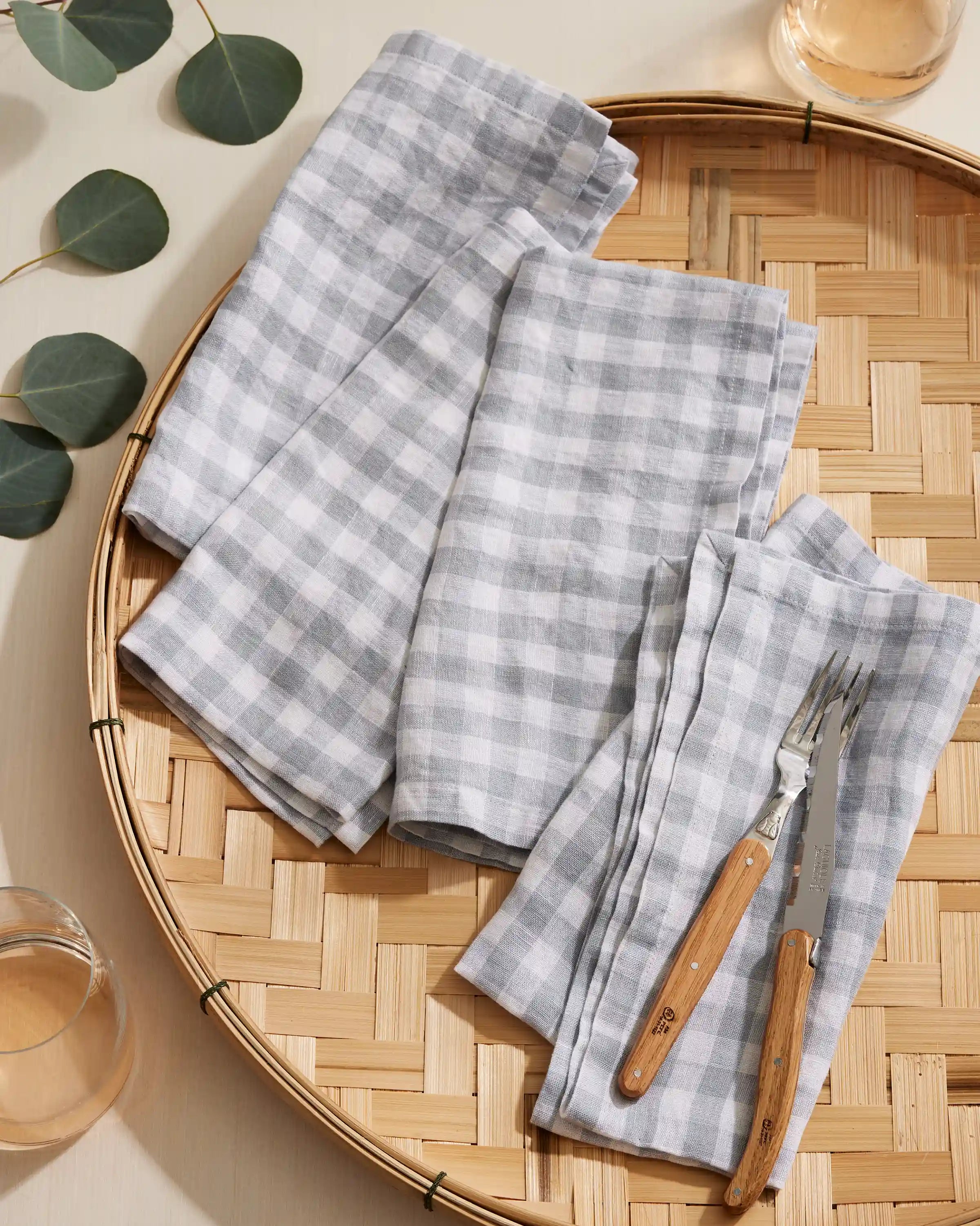 European Linen Gingham Napkins, Set of 4