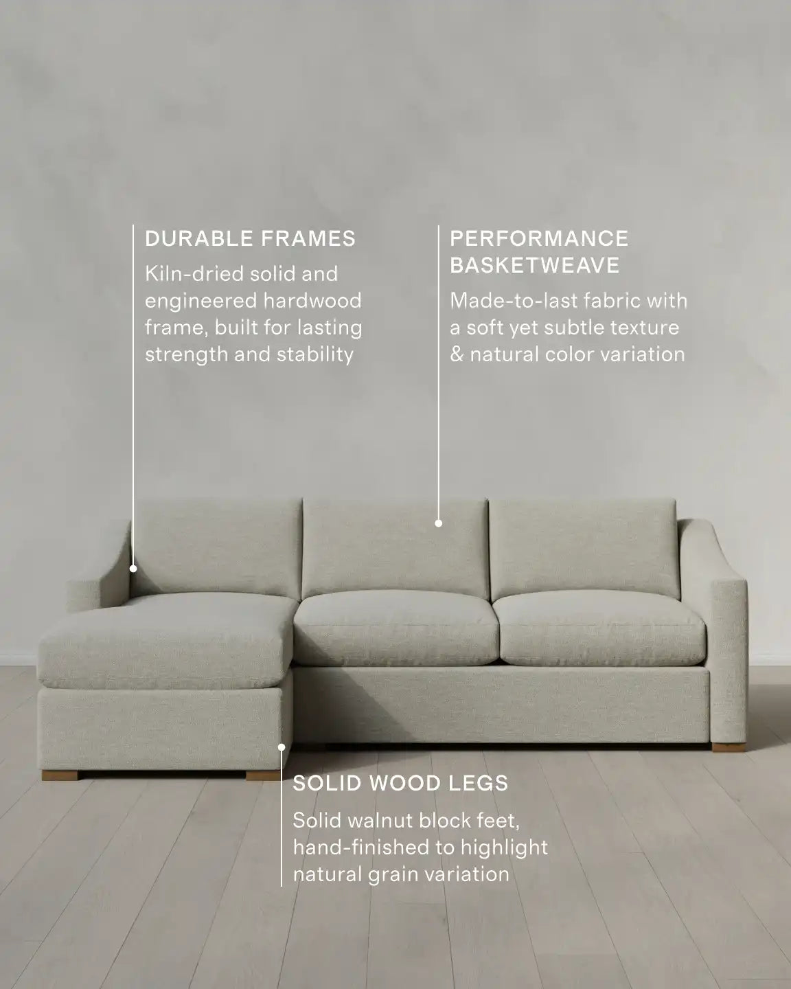 Hollis Slope Arm Chaise Sectional in Performance Basketweave