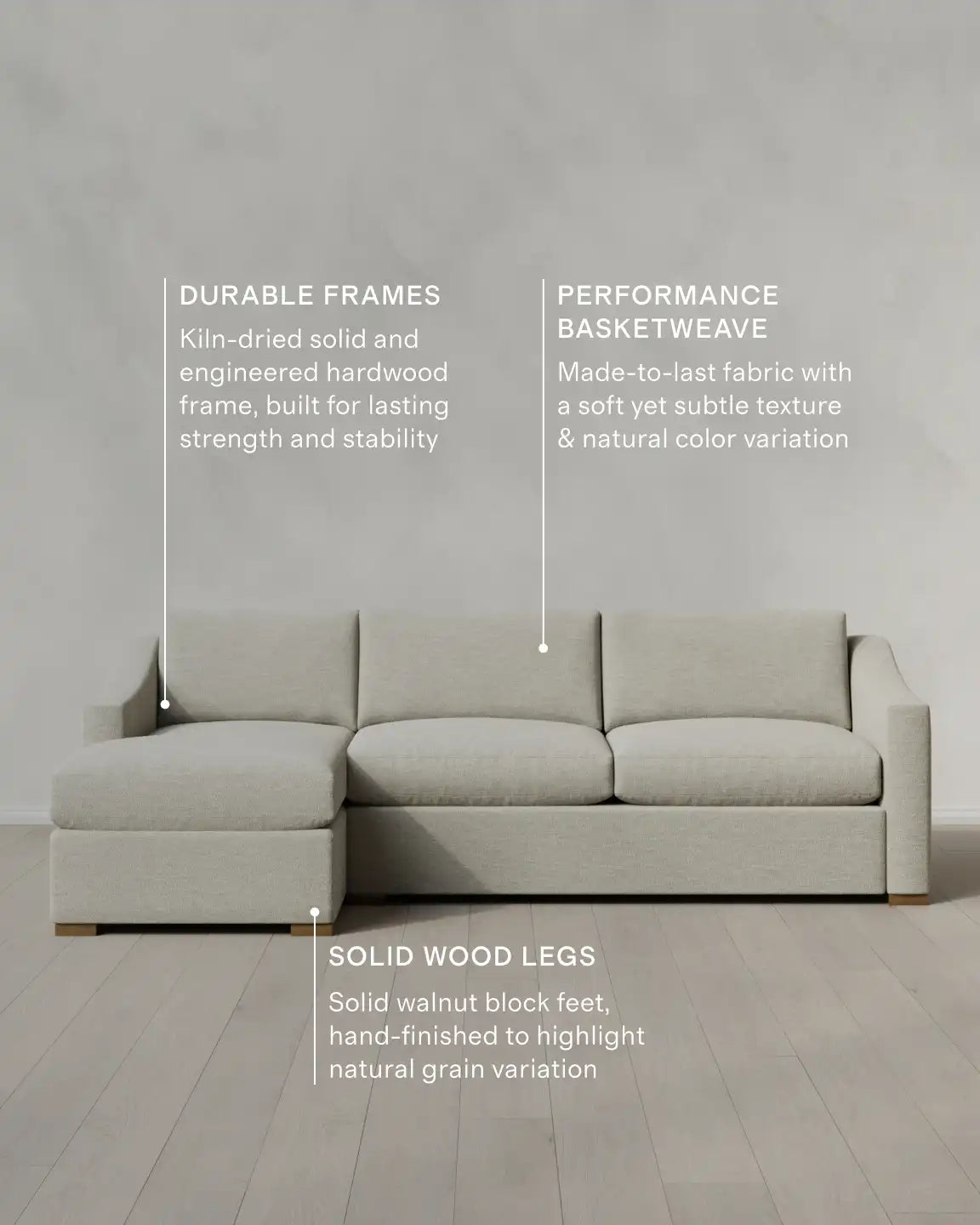 Hollis Slope Arm Chaise Sectional in Performance Basketweave