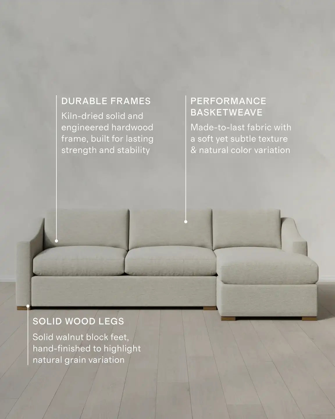 Hollis Slope Arm Chaise Sectional in Performance Basketweave