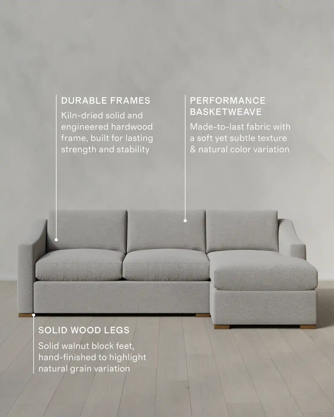 Hollis Slope Arm Chaise Sectional in Performance Basketweave