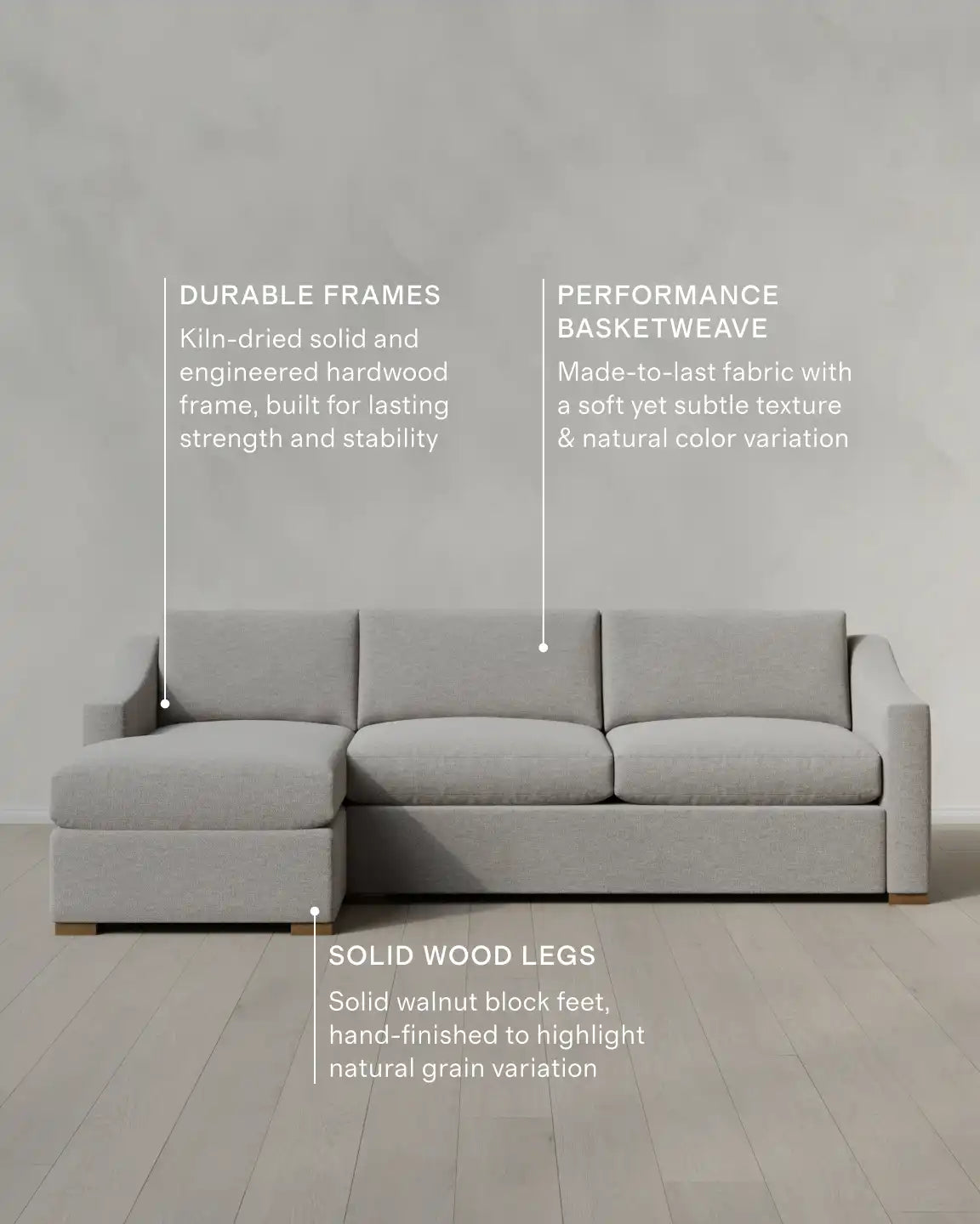 Hollis Slope Arm Chaise Sectional in Performance Basketweave