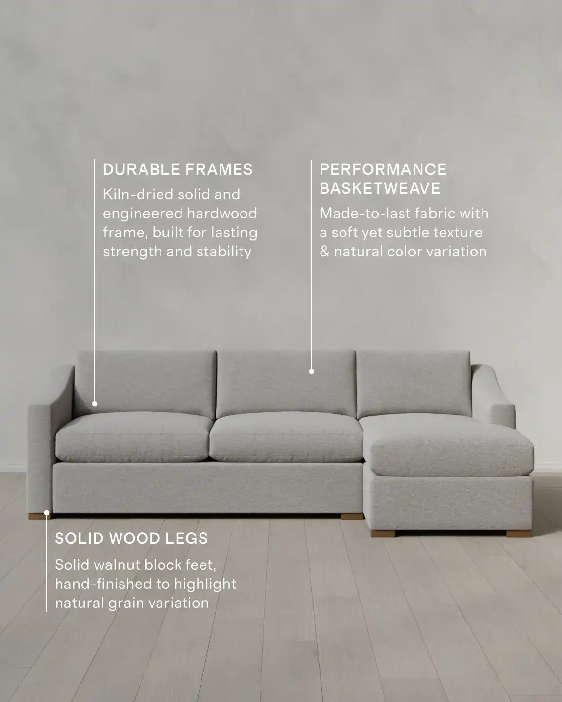 Hollis Slope Arm Chaise Sectional in Performance Basketweave