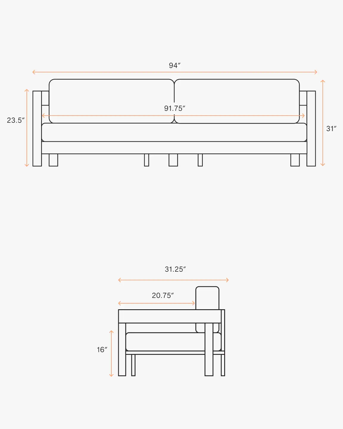 Curved Powder-Coated Aluminum Outdoor Sofa