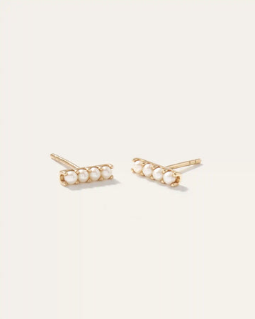 14K Gold Freshwater Pearl Mini Bar Studs