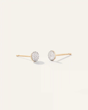14K Gold Pave Diamond Round Studs
