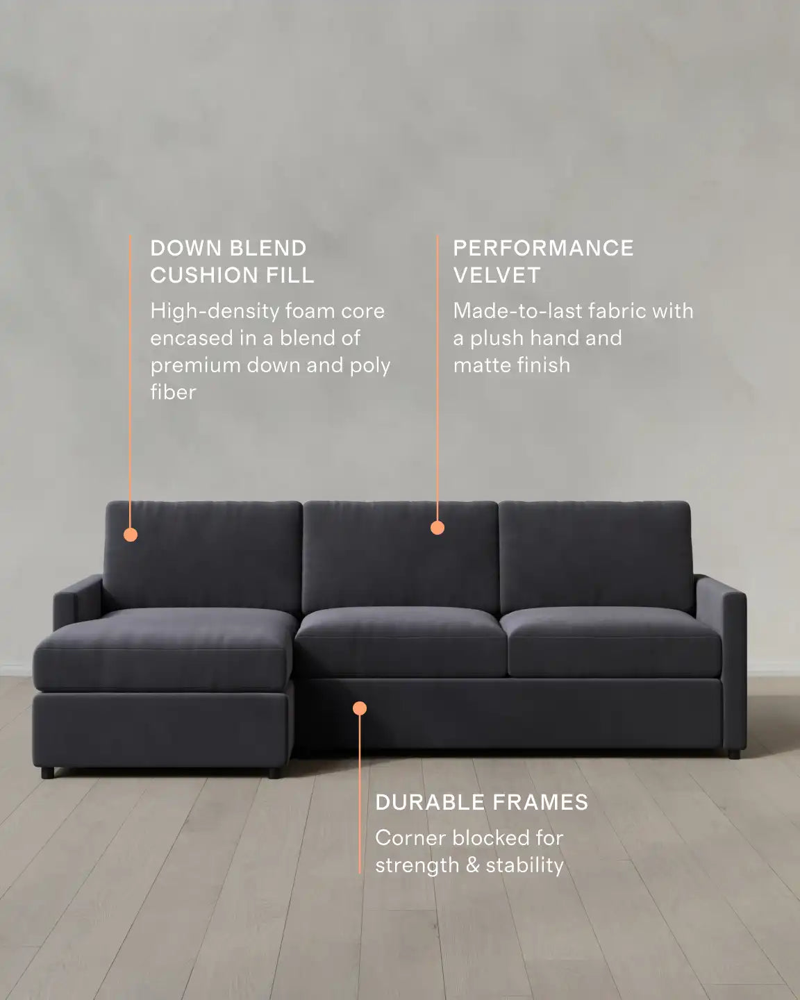 Brennan Chaise Sectional in Performance Velvet