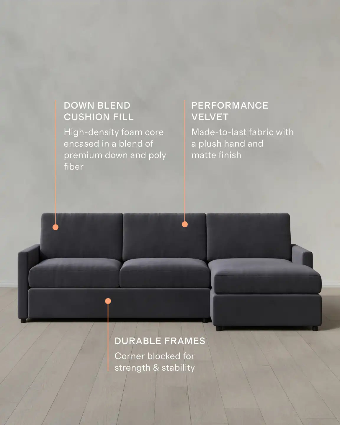 Brennan Chaise Sectional in Performance Velvet