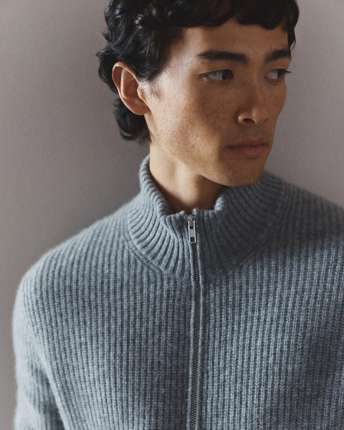 Mongolian Cashmere Fisherman Full Zip Sweater