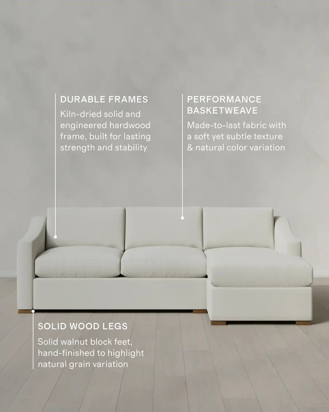 Hollis Slope Arm Chaise Sectional in Performance Basketweave