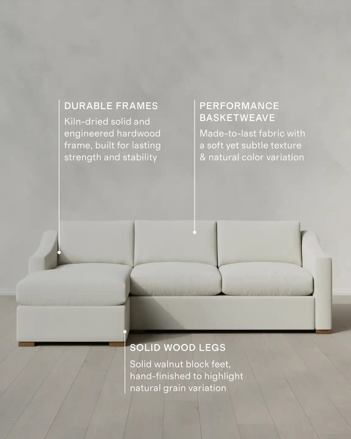 Hollis Slope Arm Chaise Sectional in Performance Basketweave