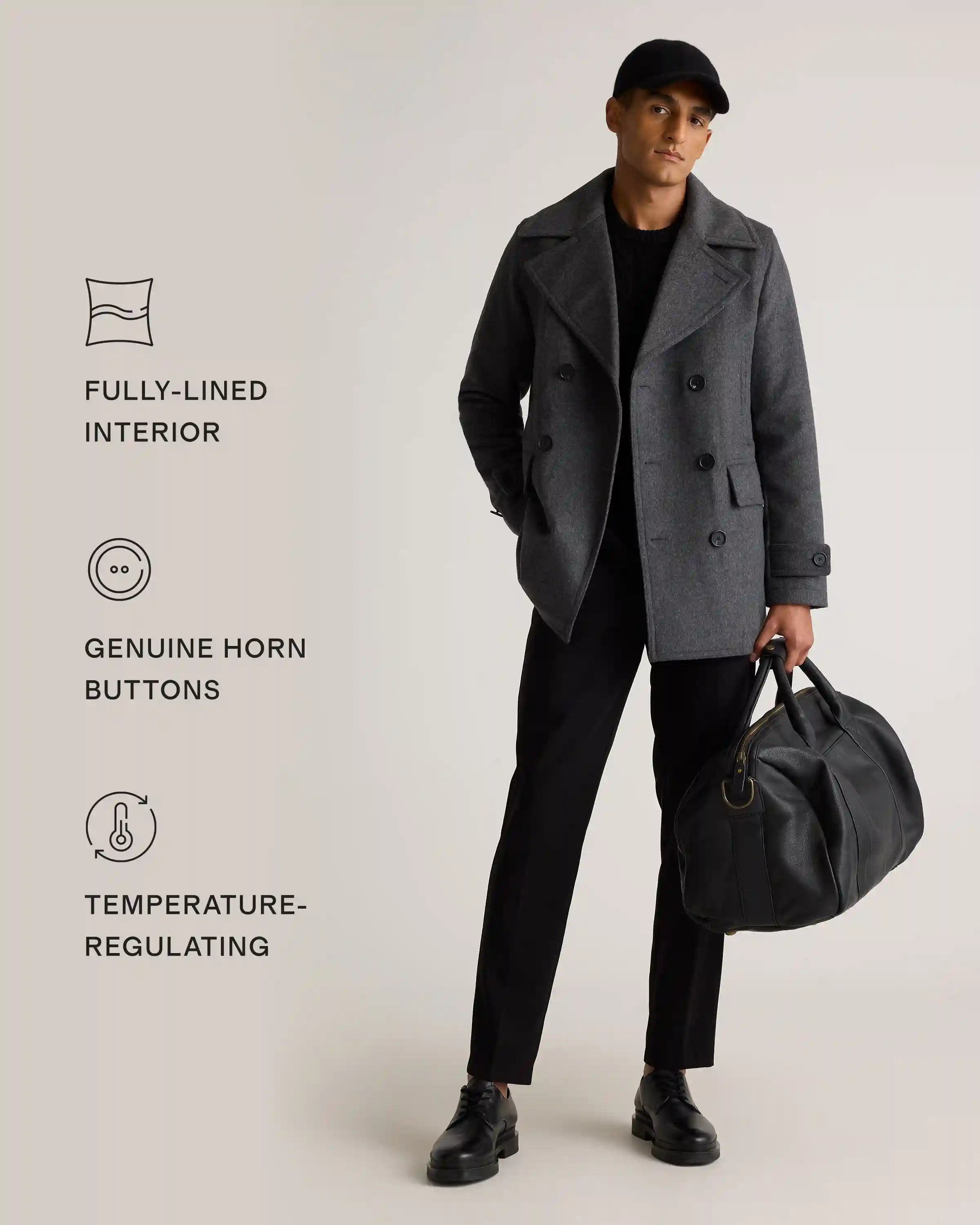 Italian Wool Double-Breasted Officer Topcoat
