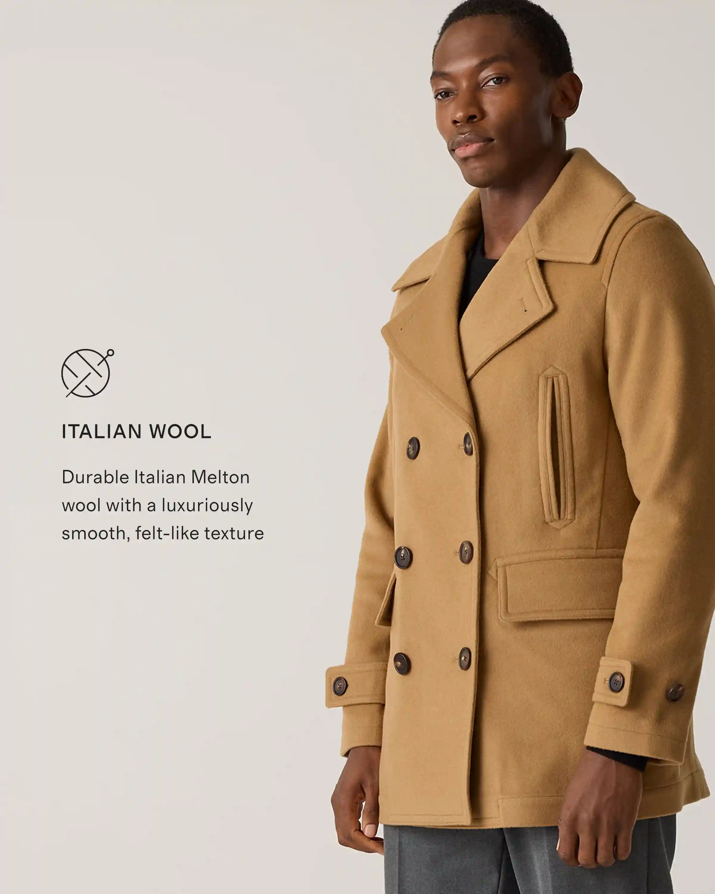 Italian Wool Double-Breasted Officer Topcoat