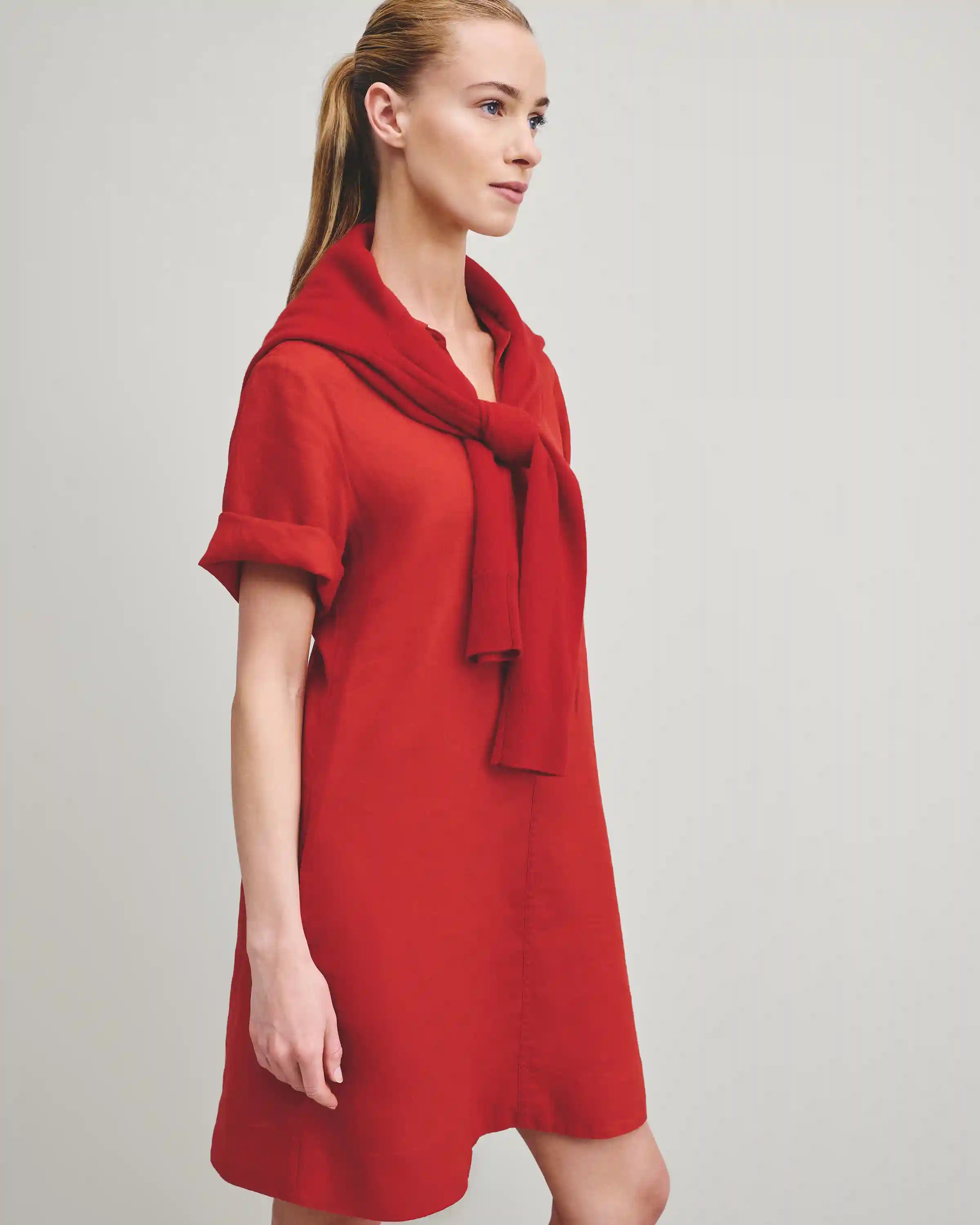 100% European Linen Popover Mini Dress